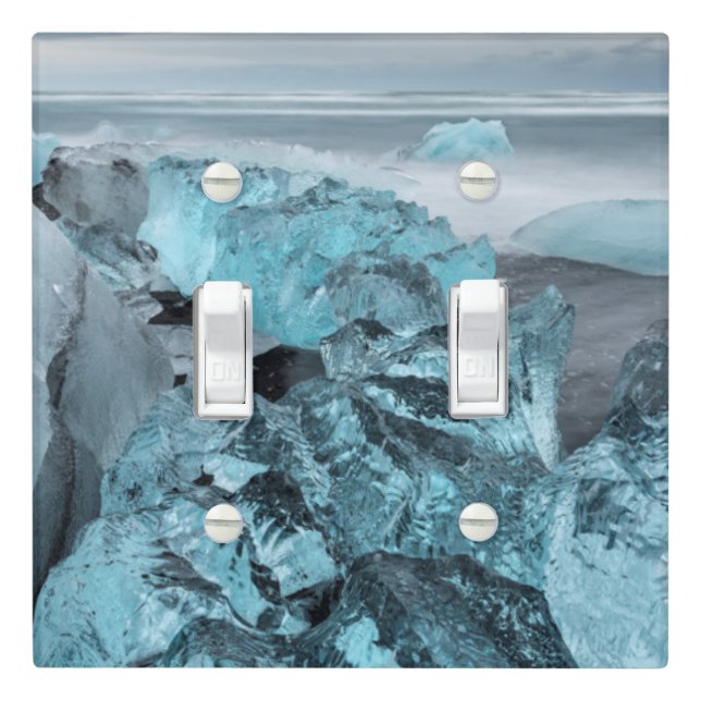 Blue ice on beach seascape, Iceland Light Switch Cover (In Situ)