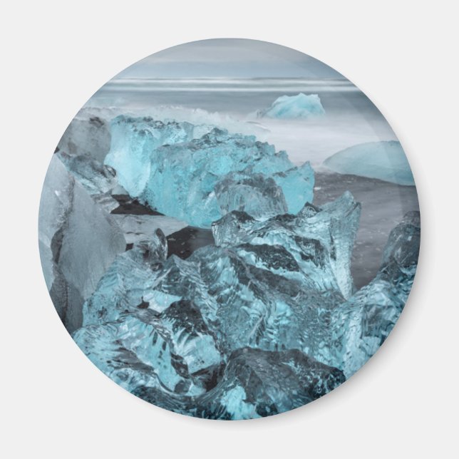 Blue ice on beach seascape, Iceland Magnet (Front)