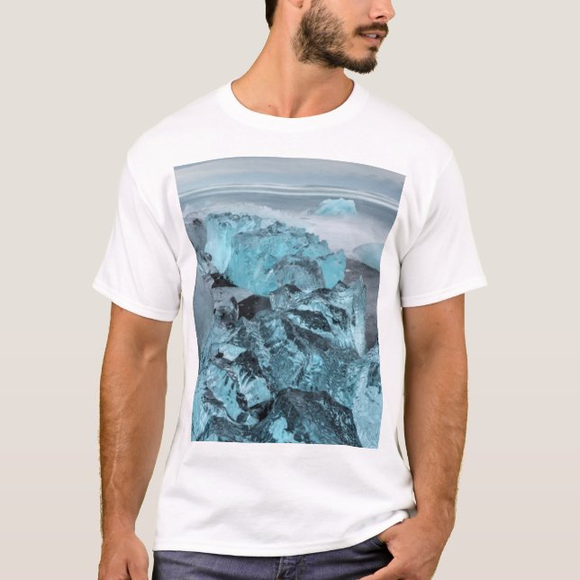 Blue ice on beach seascape, Iceland T-Shirt (Front)