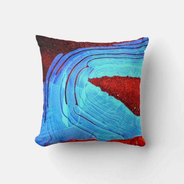blue ice on red rock throw pillow (Front)