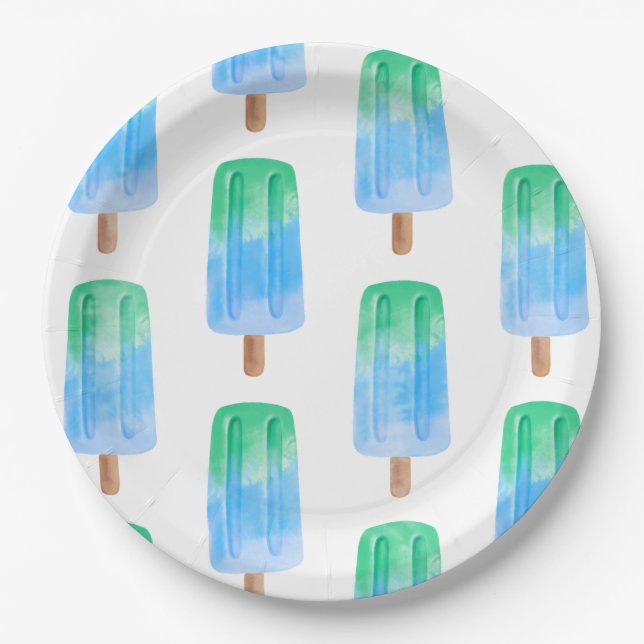 Blue Ice Pops Boy Birthday Paper Plates (Front)