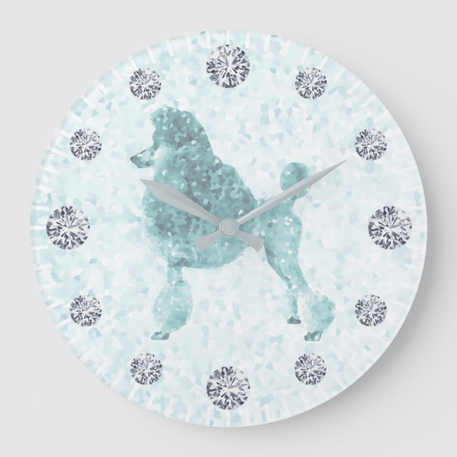 Blue Ice Posh Poodle Diamond Hour Large Clock (Front)