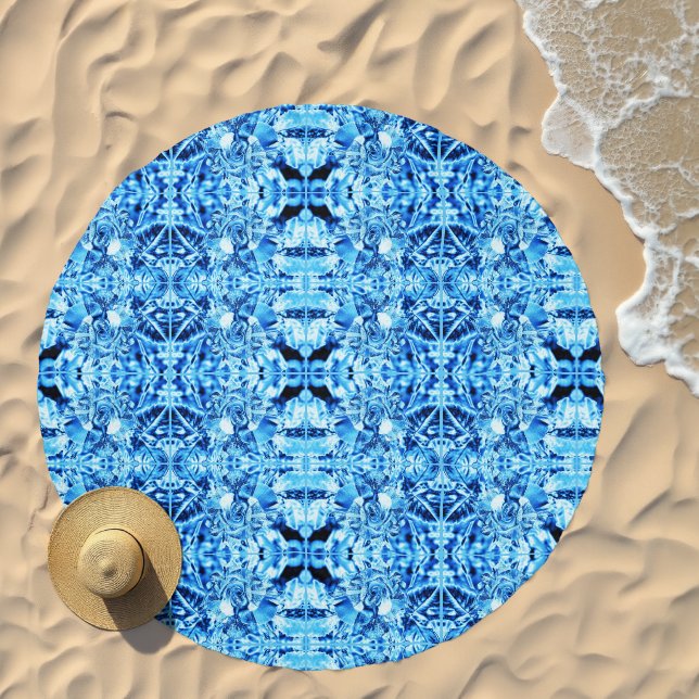 Blue Ice Rose Abstract Photo Edit tiled Beach Towel (Beach)