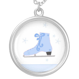 Blue Ice Skate Silver Plated Necklace