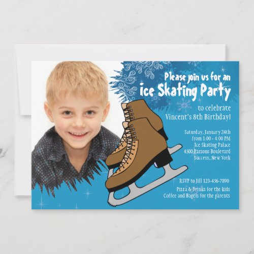 Blue Ice Skating Party Invitation