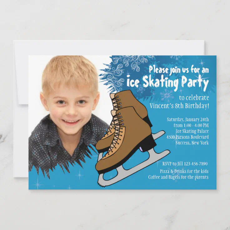 Blue Ice Skating Party Invitation | Zazzle