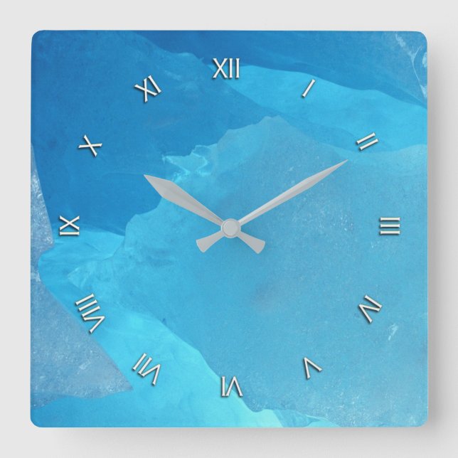 Blue Ice Square Wall Clock (Front)