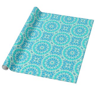 Blue Ice Star, Abstract Aqua Turquoise Mandala Gift Wrapping Paper