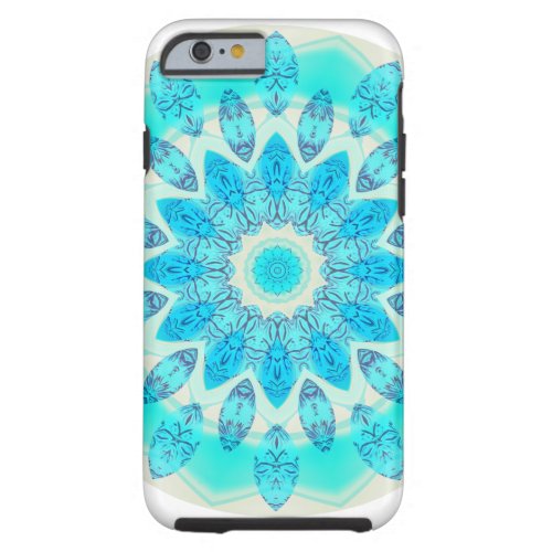 Blue Ice Star Mandala, Abstract Aqua Joyful Light Tough iPhone 6 Case