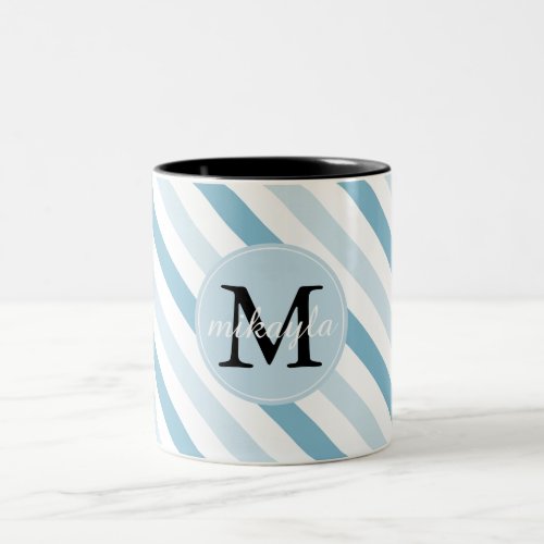 Blue Ice Stripes Monogram Two_Tone Coffee Mug