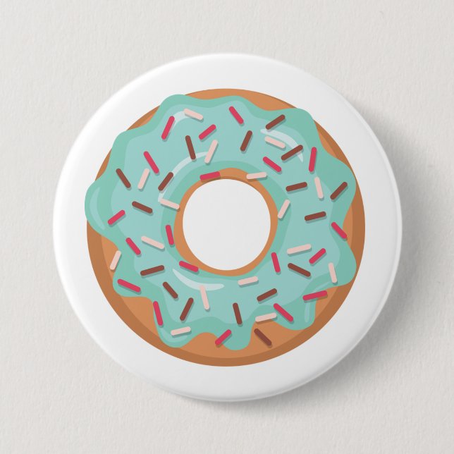 Blue Iced Donut With Sprinkles Button (Front)