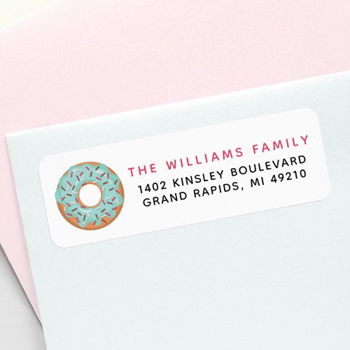 Blue Iced Donut With Sprinkles Return Address Label