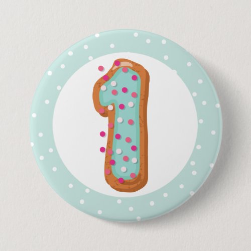  Blue Iced Donuts Number 1 One Baby First Birthday Button