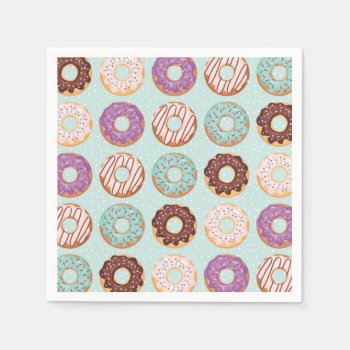 Blue Iced Donuts With Sprinkles Pattern Party Napkins by CyanSkyCelebrations at Zazzle