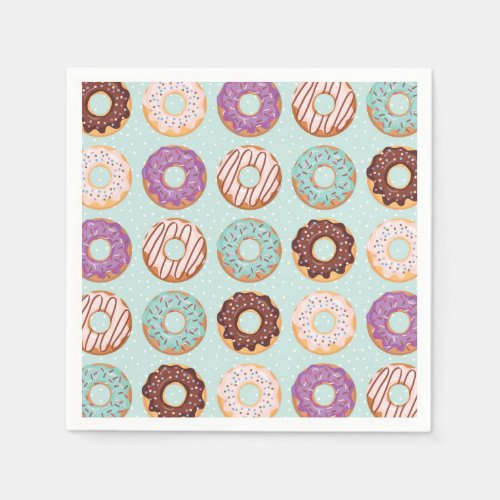 Blue Iced Donuts With Sprinkles Pattern Party Napkins