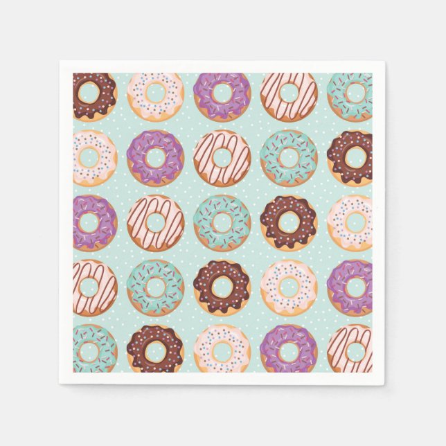 Blue Iced Donuts With Sprinkles Pattern Party Napkins (Front)