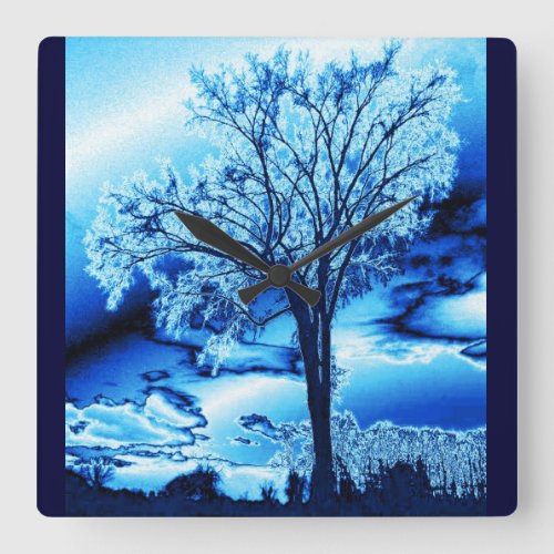 Blue Iced Tree Wall Clock