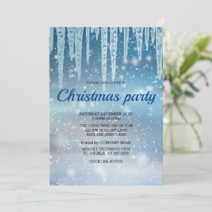 Blue Icicle Sparkly Snow Christmas Party Invitation
