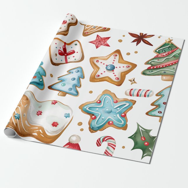 Blue Icing Christmas Cookies Wrapping Paper (Unrolled)