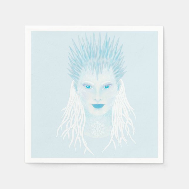 Blue icy winter queen with icicle crown napkins (Front)