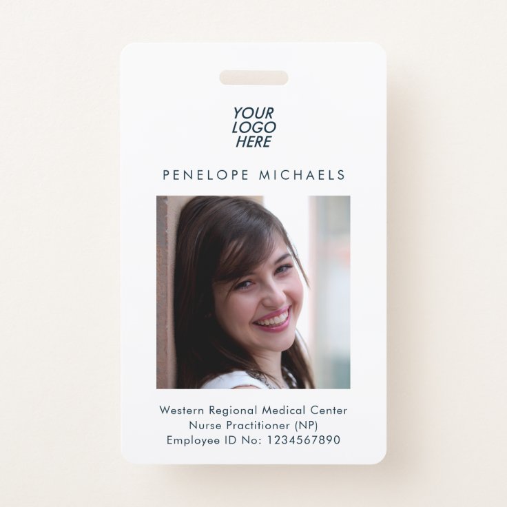 Blue Identification Badge with Photo and Logo | Zazzle