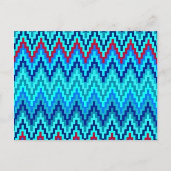 Blue Ikat Chevron Geometric Zig Zag Stripe Pattern Postcard by SharonaCreations at Zazzle