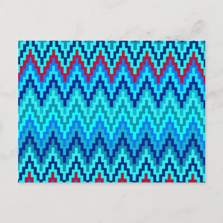 Blue Ikat Chevron Geometric Zig Zag Stripe Pattern Postcard