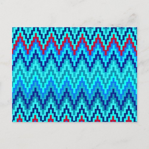 Blue Ikat Chevron Geometric Zig Zag Stripe Pattern Postcard