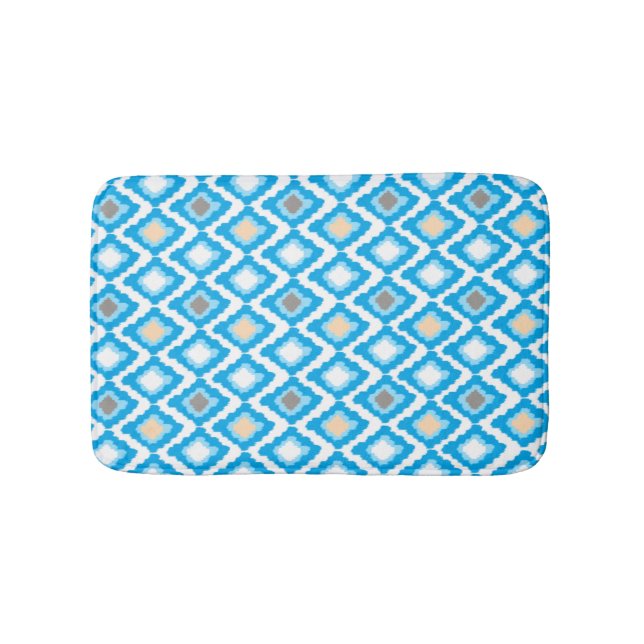 Blue Ikat Diamonds Custom Bath Mat (Front)