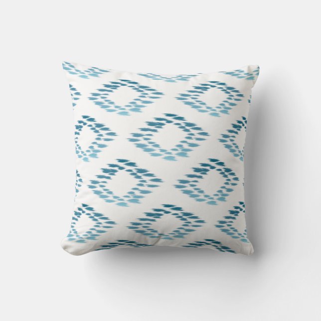 Blue Ikat Pattern Throw Pillow (Front)
