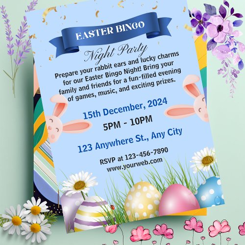 Blue Illustrat Easter Bingo Night Party Invitation