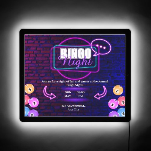 Blue Illustrated Bingo Night Illuminated Sign