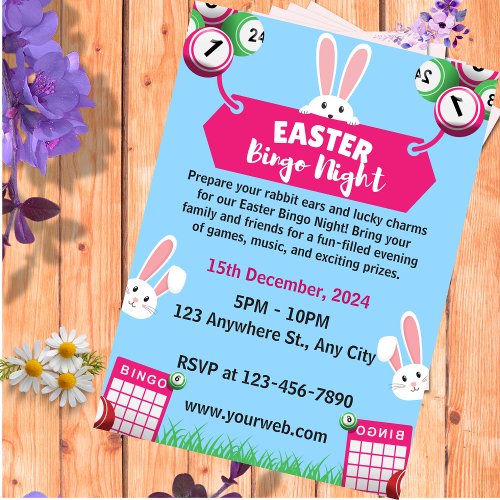 Blue Illustrated Easter Bingo Night Invitation