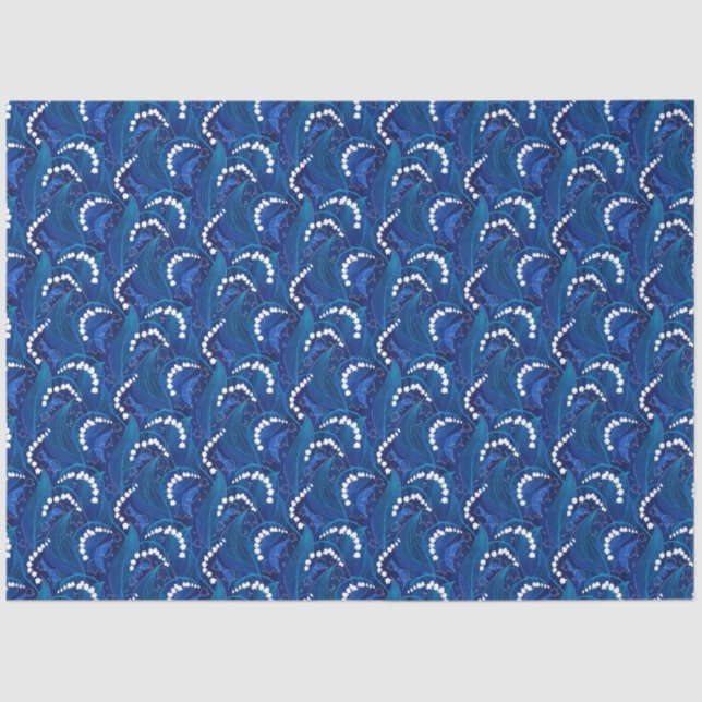 Blue Illustrated Lily of the Valley Decoupage Tissue Paper (Front)