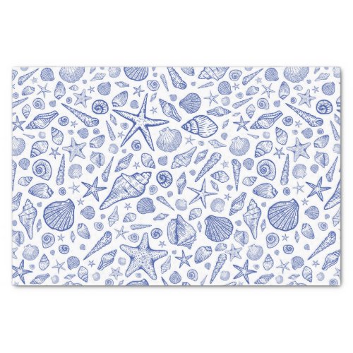 Blue Illustrated Seashell Tissue Paper
