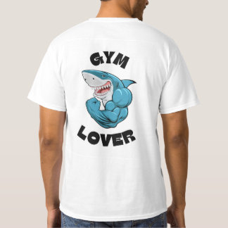 Blue Illustrated Shark Gym Lover T-Shirt