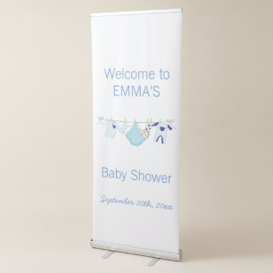 Blue illustration Boy Baby Shower Welcome Backdrop Retractable Banner