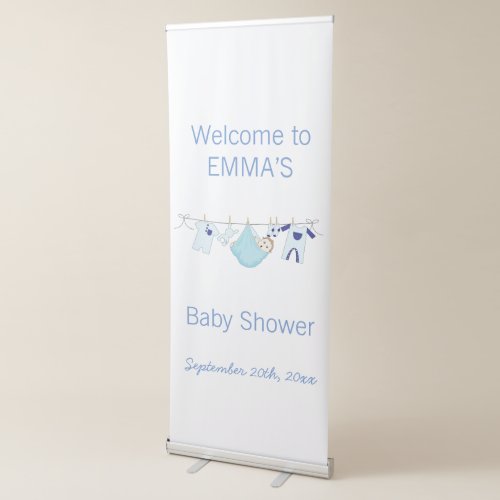 Blue illustration Boy Baby Shower Welcome Backdrop Retractable Banner