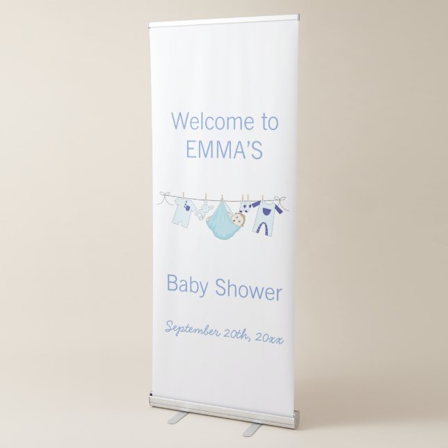 Blue illustration Boy Baby Shower Welcome Backdrop Retractable Banner (3/4)