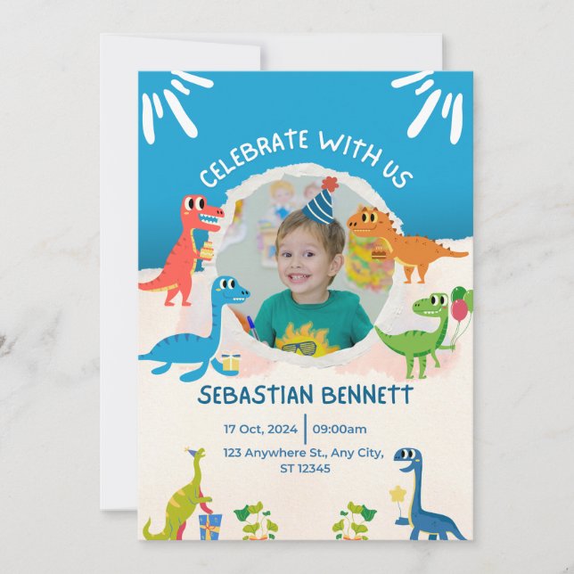 Blue Illustrative Birthday Invitation  (Front)