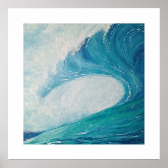 blue image of a wave crashing in the ocean poster (Front)
