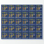 [ Thumbnail: Blue, Imitation Gold Look "10th Birthday" Wrapping Paper ]