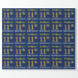 [ Thumbnail: Blue, Imitation Gold Look "11th Birthday" Wrapping Paper ]