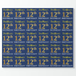 [ Thumbnail: Blue, Imitation Gold Look "12th Birthday" Wrapping Paper ]