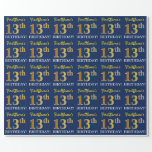 [ Thumbnail: Blue, Imitation Gold Look "13th Birthday" Wrapping Paper ]
