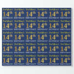 [ Thumbnail: Blue, Imitation Gold Look "14th Birthday" Wrapping Paper ]