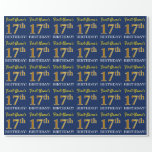 [ Thumbnail: Blue, Imitation Gold Look "17th Birthday" Wrapping Paper ]