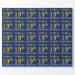 [ Thumbnail: Blue, Imitation Gold Look "19th Birthday" Wrapping Paper ]