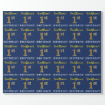 [ Thumbnail: Blue, Imitation Gold Look "1st Birthday" Wrapping Paper ]