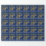 [ Thumbnail: Blue, Imitation Gold Look "20th Birthday" Wrapping Paper ]